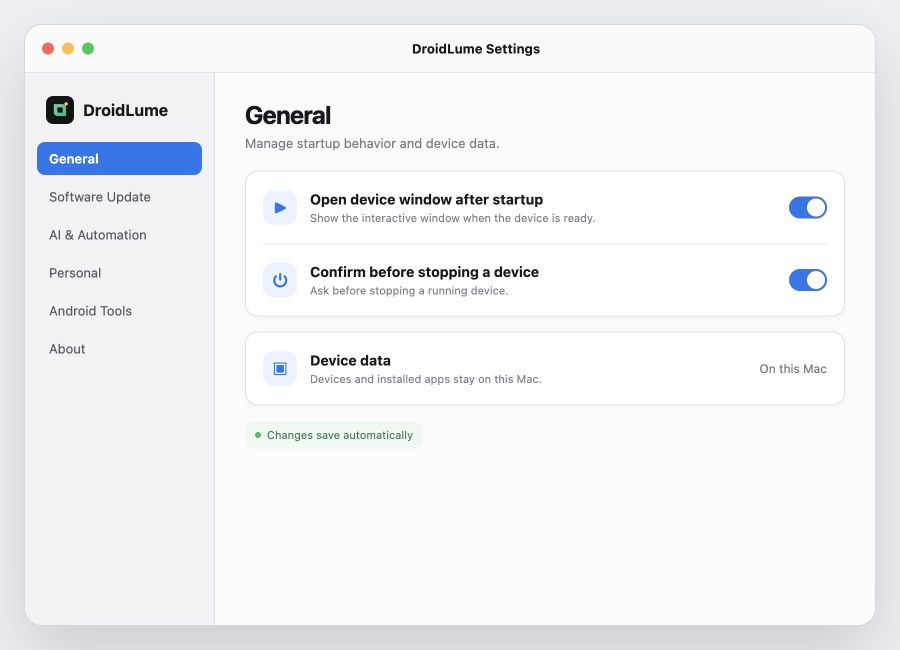 DroidLume Settings